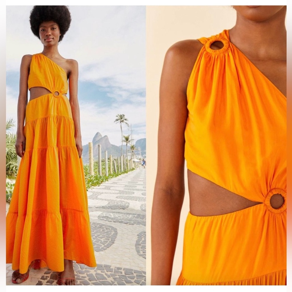Farm Rio Orange Asymmetrical Maxi Dress NWT